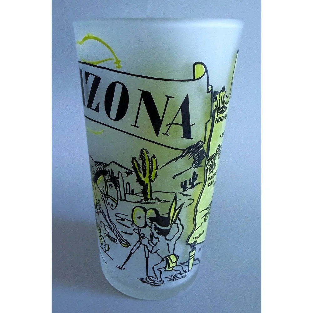 Aizona Vtg 1960s State Landmarks Beverage Frosted Glass Tumbler Enamel Paint 5